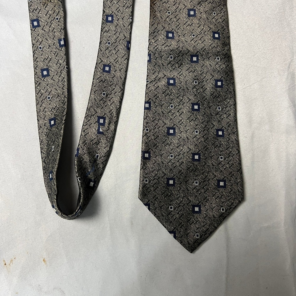 Embassy Row Neckwear‎ Mens Silk Tie Silver Gray Blue Geometric Pattern Retro 80s